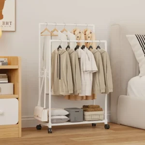 Movable Clothes & Hat Rack with Storage Shelf
