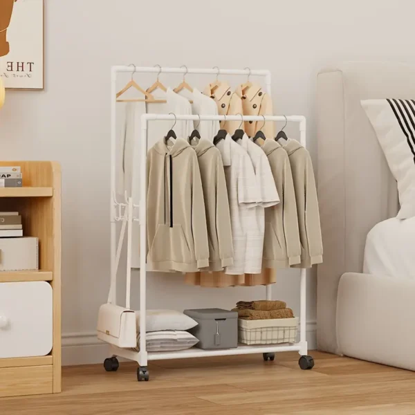 Movable Clothes & Hat Rack with Storage Shelf